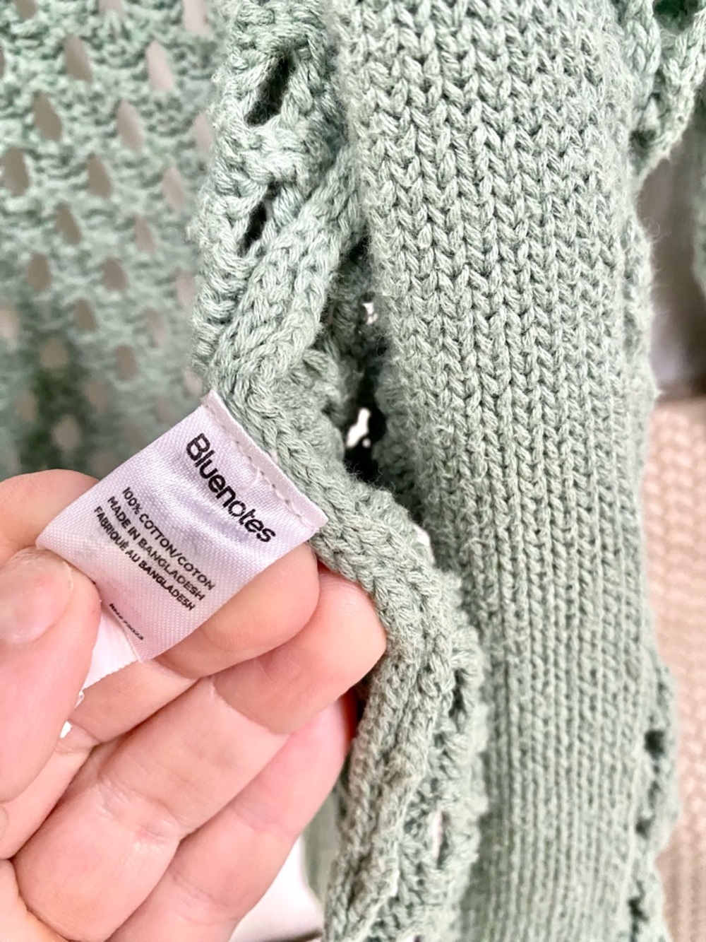 Mesh Sage green Semi sheer crochet/cover up boho Cardi w shabby chic beach vibe - Picture 8 of 15